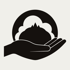 Hand protecting mountains and nature icon