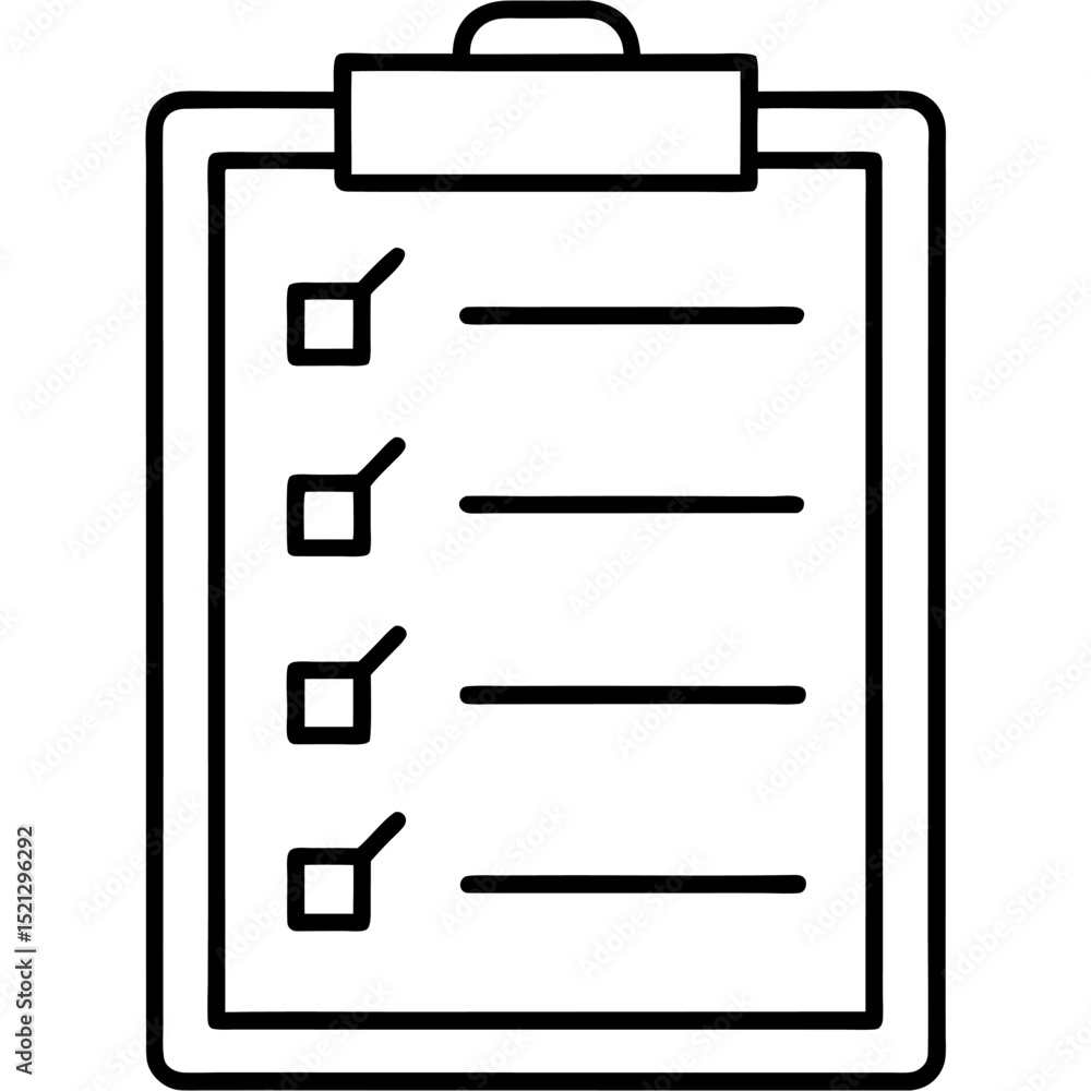 Poster checklist clipboard icon simple line drawing to do list
