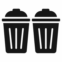 Two simple black trash cans icon illustration, trash can, garbage can, waste bin, recycle bin