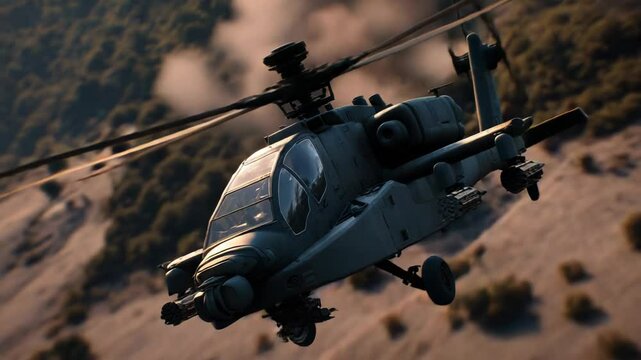  Attack Helicopter Flying Towards Camera war missiles chopper FPS video game