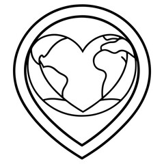 World map heart shape location pin icon graphic design