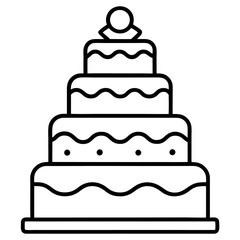 Four tiered wedding cake icon line art illustration, wedding cake, cake, wedding