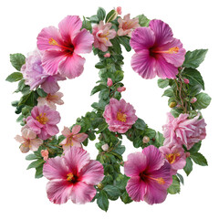 Obraz premium Peace sign floral arrangement of hibiscus and camellia isolated on transparent background