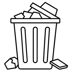 Overfilled trash can icon line art illustration, trash can, garbage can, waste bin, rubbish bin