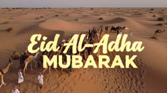 Eid Al-Adha Mubarak video, camel video in desert, islamic day, muslim, background,  