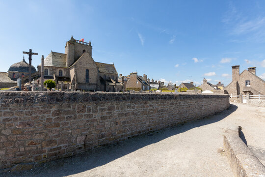 St Nicolas church and cemetery at the village of Barfleur, Manche, Normandy, France