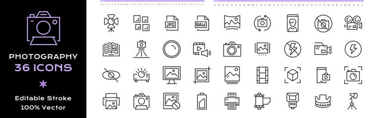 Photography Line Icons - Editable Stroke.