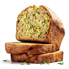 Zucchini bread slice isolated on clean white background