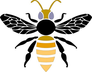 Graphic illustration of silhouette honey bee. Isolated on background vector drawing for honey products, package, design.