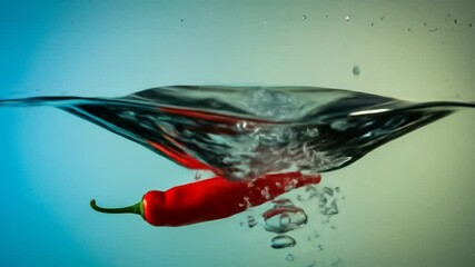 Red Chili Pepper Splashing Underwater - Powered by Adobe