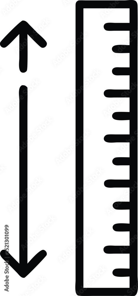 Poster illustration of measurement tool with arrow for length and height dimensions and ruler icon