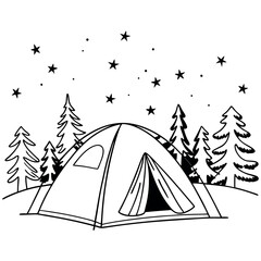 Camping Under Stars – Silhouette Tent Scene