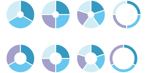 Pie charts diagrams. Different color circles isolated. Infographic element round shape. Vector eps 10