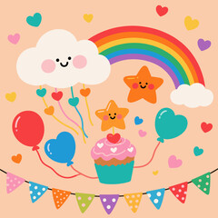 Cute Cartoon Celebration Themed Elements Set
