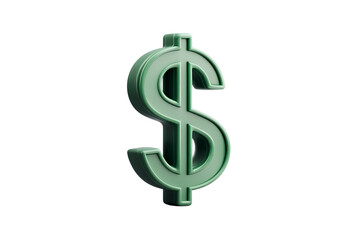 A Three-Dimensional Green Representation of the United States Dollar Sign isolated on transparent background