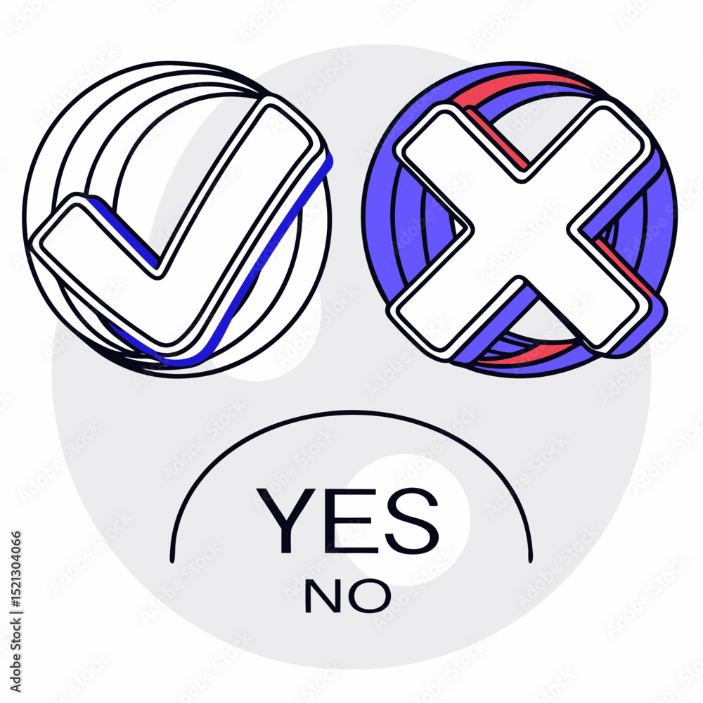 Poster yes and no choice graphic with checkmark and cross in circles representing agreement and disagreemen