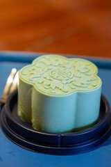 chocolate cake on a blue background