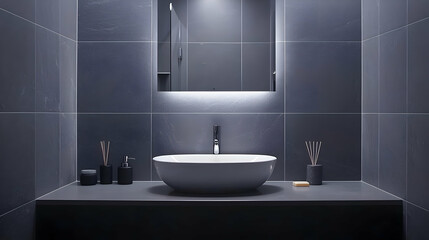 Fototapeta premium Modern Gray Bathroom Vanity With White Sink