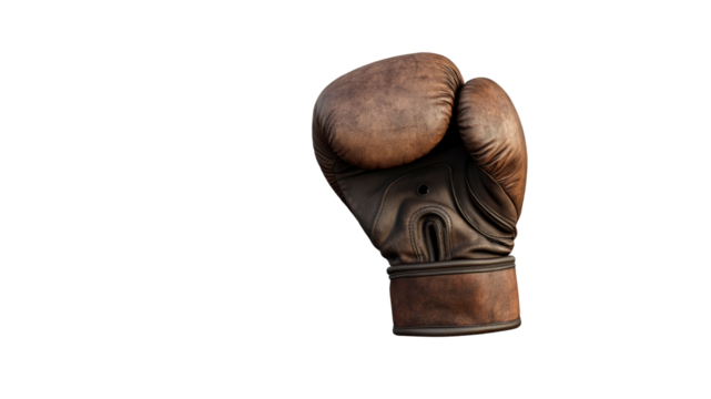 Vintage Brown Leather Boxing Glove on Transparent Background