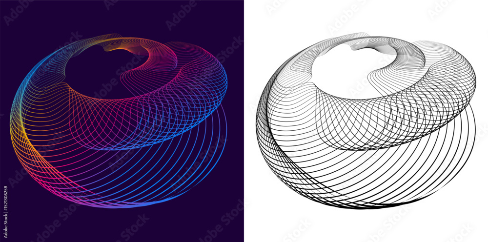 Poster dynamic spiral line art background — futuristic abstract circular geometry for tech branding, ui des