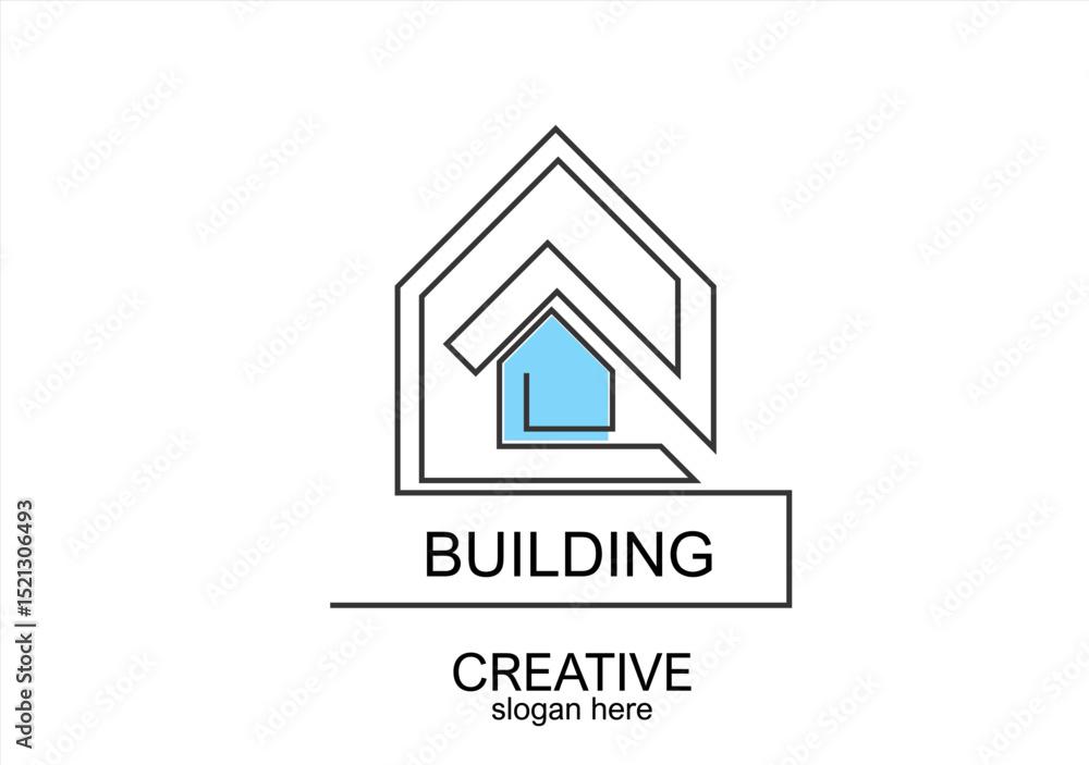 Poster abstract building logo. line icon-continuous line drawing. editable stroke.