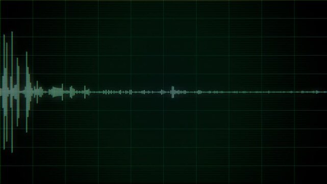 Digital Voice Recording Waveform: Surveillance, Wiretapping, and Eavesdropping Audio Analysis. Green Sound Waves on Dark Grid for Audio Monitoring, Spying, Security, and Intelligence Operations