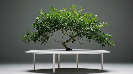 Obraz premium Serene Bonsai Tree on Minimalist Tabletop Peaceful Zen Garden Decor Green Leaves Plant Nature