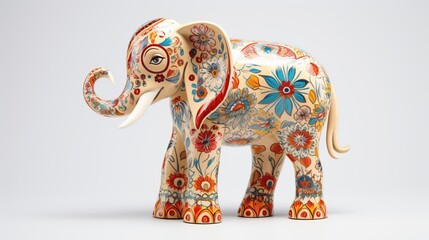 Colorful Decorative Elephant Figurine with Floral Designs and Patterns
