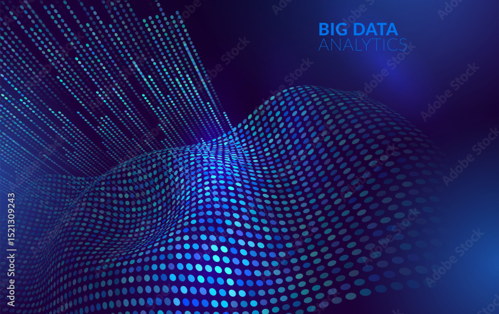 Poster big data data centre technology background – futuristic digital network, cloud computing. color dots