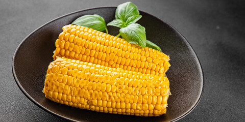 Corn cob food boiled snack vegetable fresh tasty gourmet food background on the table rustic food top view copy space keto and paleo diet vegetarian and vegan food