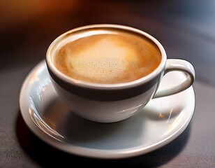 Obraz premium a close up view of a cup of coffee on a saucer perfect for adding to your morning routine or social media post