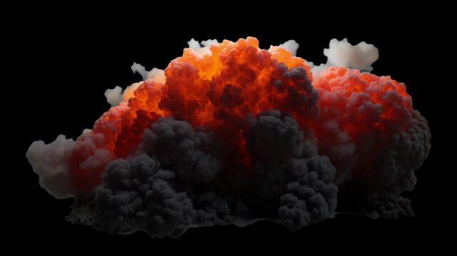 Fiery explosion with dramatic impact animated overlay, transparent 4K video, alpha channel, ProRes 4444