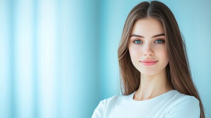 Fototapeta premium Confidence Woman standing tall with a confident smile in a professional setting.
