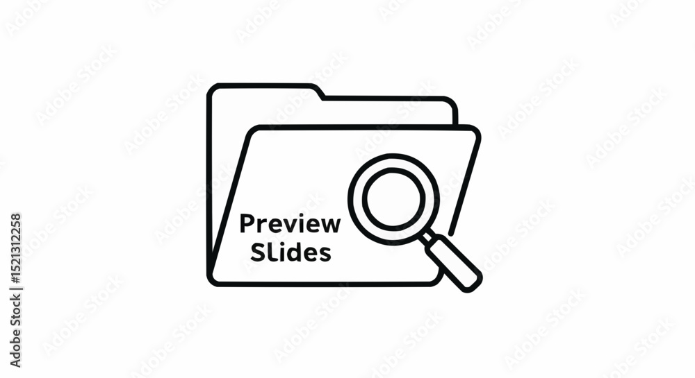Aufkleber previewing slides in folder with magnifying glass icon