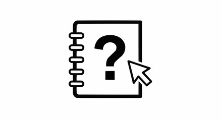 Question mark icon in notebook with cursor pointer graphic  