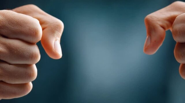 Hand Gesture Expression: A close-up shot of two fists demonstrating a powerful display of strength and determination against an abstract background.