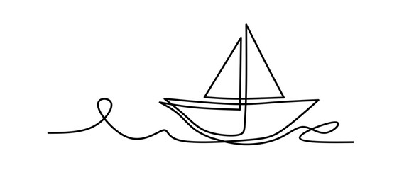 continuous line paper boat vector illustration