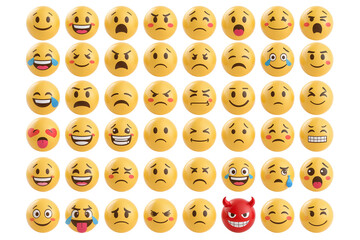 Collection of 3d emojis showing various emotions isolated on transparent background
