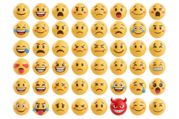 Collection of 3d emojis showing various emotions isolated on transparent background