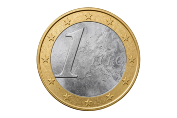One euro coin isolated on transparent background