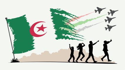 Algerian flag patriotism airshow celebration silhouettes