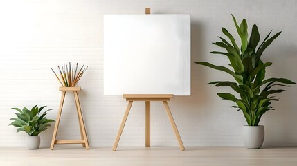 Serene minimalist studio with blank canvas