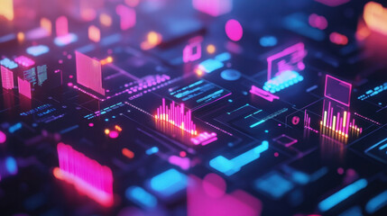 Fototapeta premium Abstract Futuristic Circuit Board with Glowing Neon Pink and Blue Lines