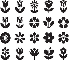 Silhouette Flower Icons Collection – Minimalist Floral Design Elements