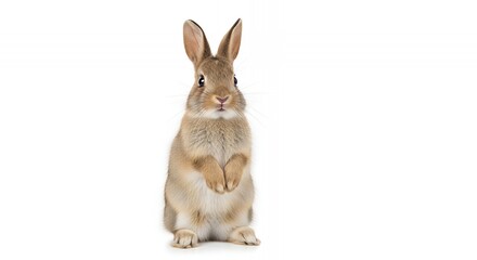 Obraz premium A charming studio portrait of a brown rabbit standing tall against a clean bright white backdrop