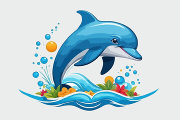 Fototapeta premium Cheerful Dolphin Leaping with Flowers