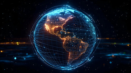 Digital Representation Of Earth With Glowing Pixels