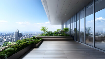 Modern Rooftop Terrace With City View And Plants