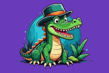 Obraz premium cartoon detective alligator - dapper gator illustration