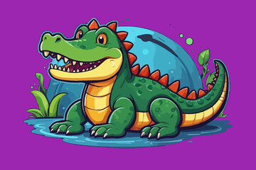 Obraz premium cute cartoon alligator - playful crocodile illustration